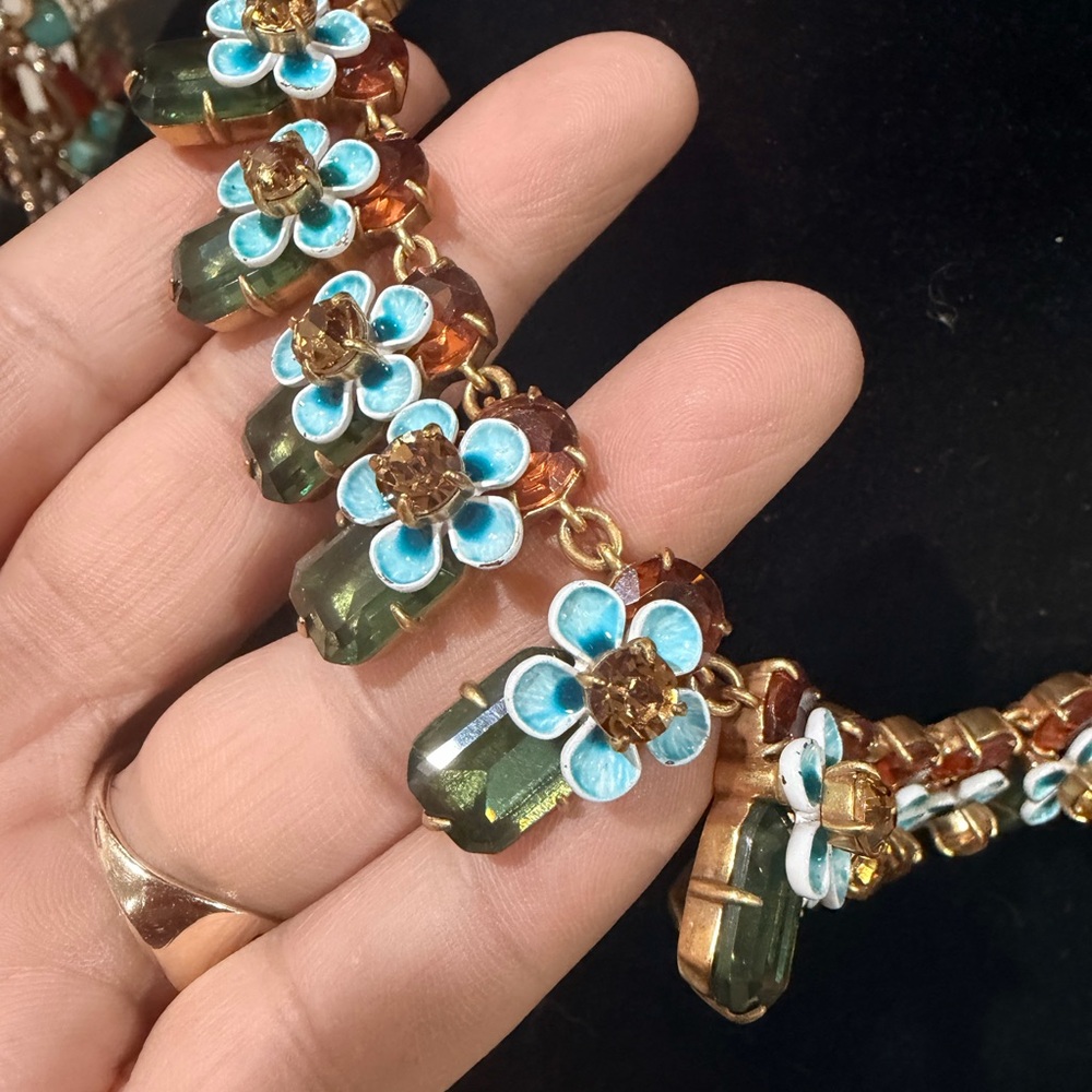 J.Crew Women’s Floral Drop Necklace - Blue & Olive Crystal Accents - Picture 5 of 6